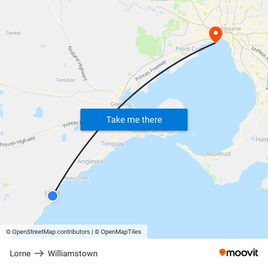 Lorne to Williamstown map