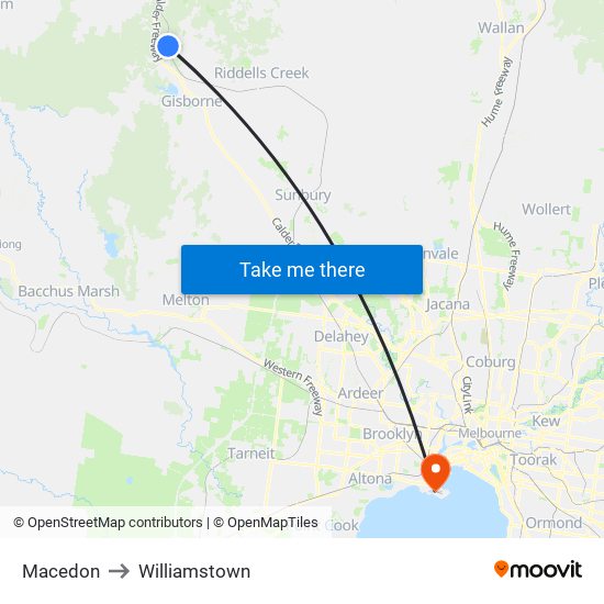 Macedon to Williamstown map