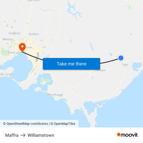 Maffra to Williamstown map