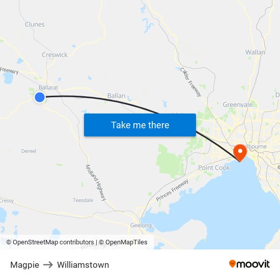 Magpie to Williamstown map