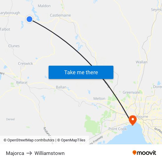 Majorca to Williamstown map