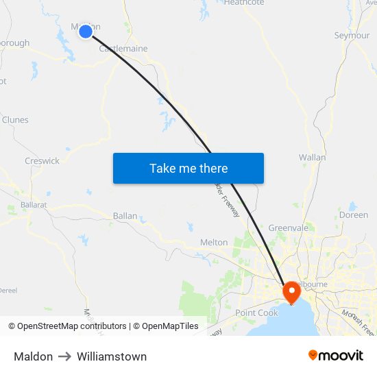 Maldon to Williamstown map