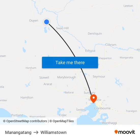 Manangatang to Williamstown map