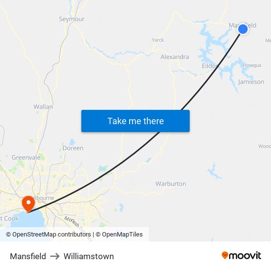 Mansfield to Williamstown map