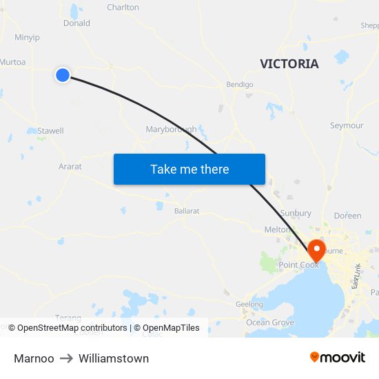 Marnoo to Williamstown map