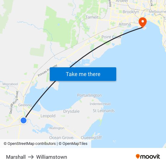 Marshall to Williamstown map