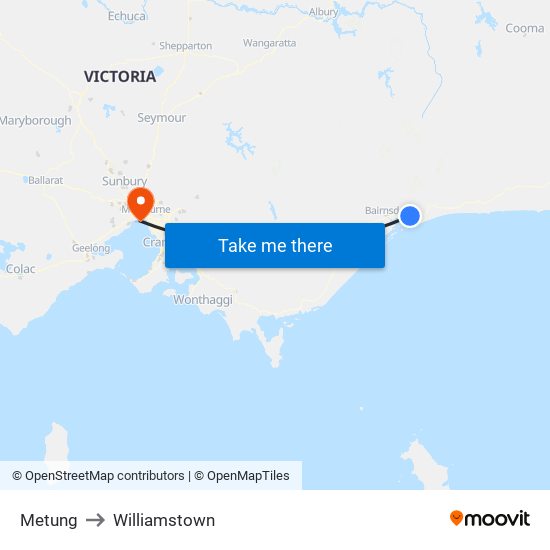 Metung to Williamstown map