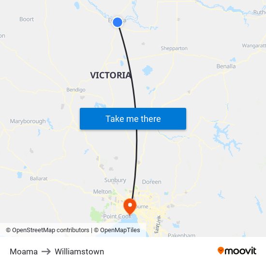 Moama to Williamstown map