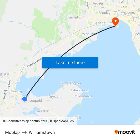 Moolap to Williamstown map