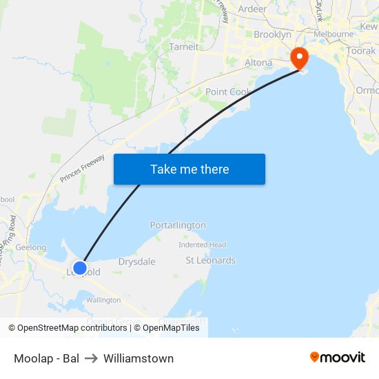 Moolap - Bal to Williamstown map