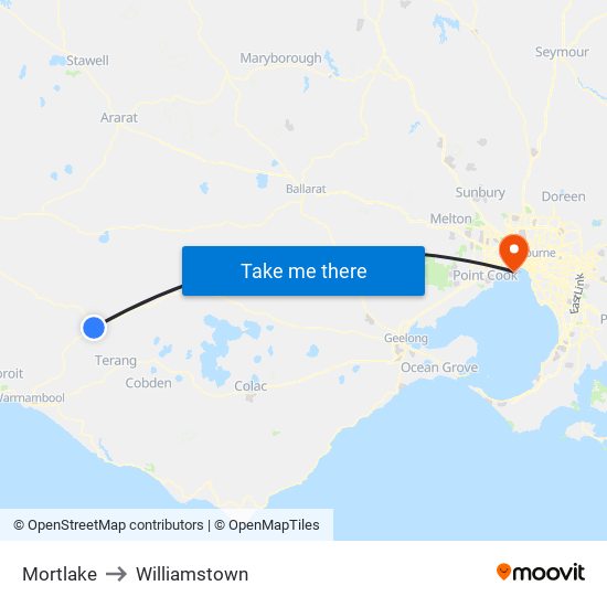 Mortlake to Williamstown map