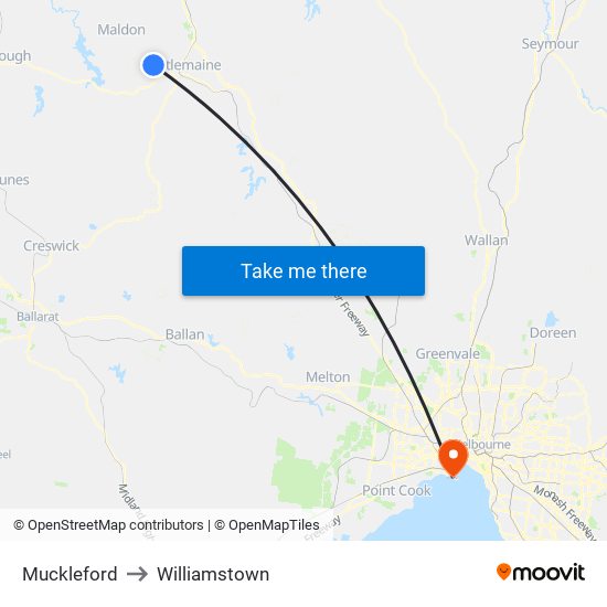 Muckleford to Williamstown map