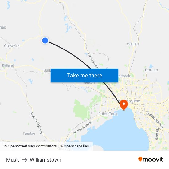 Musk to Williamstown map