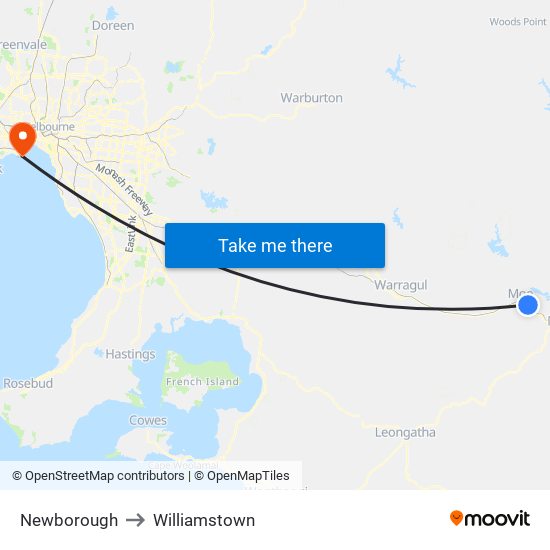 Newborough to Williamstown map