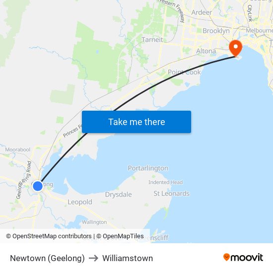 Newtown (Geelong) to Williamstown map