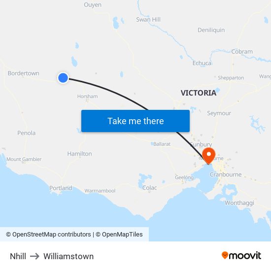 Nhill to Williamstown map