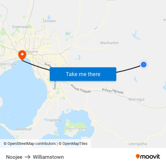 Noojee to Williamstown map