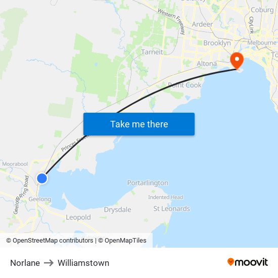 Norlane to Williamstown map