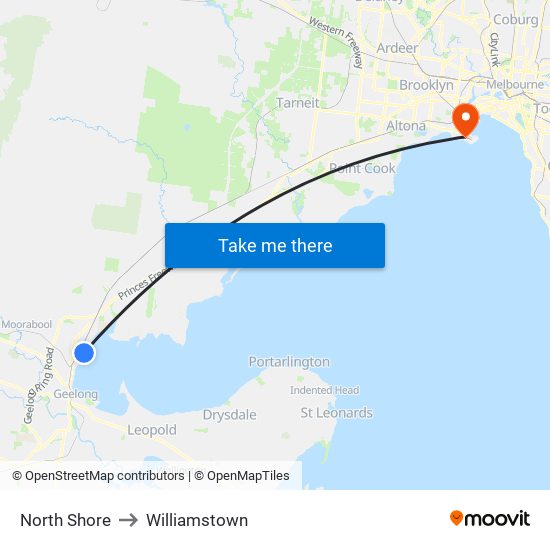 North Shore to Williamstown map