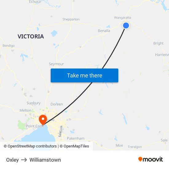Oxley to Williamstown map