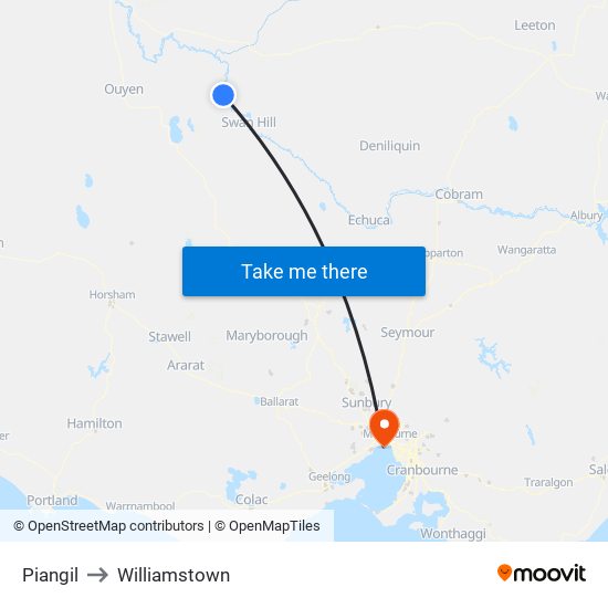 Piangil to Williamstown map