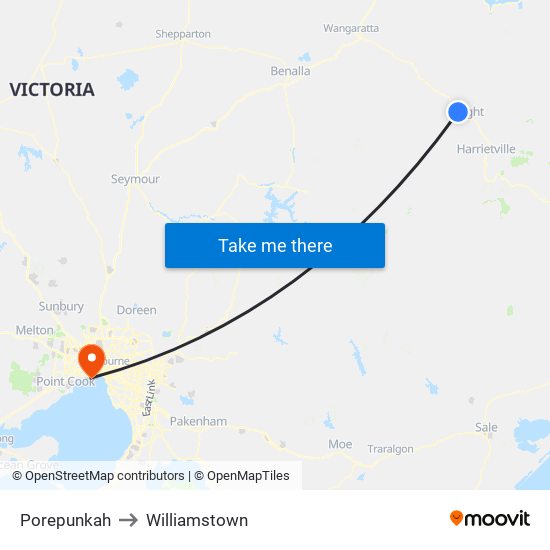 Porepunkah to Williamstown map