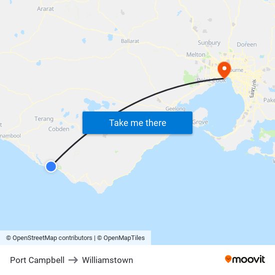 Port Campbell to Williamstown map