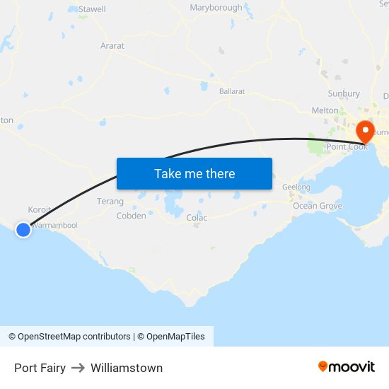 Port Fairy to Williamstown map