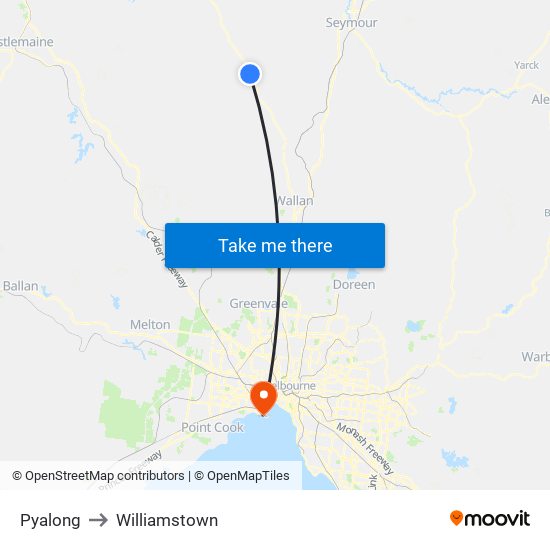 Pyalong to Williamstown map