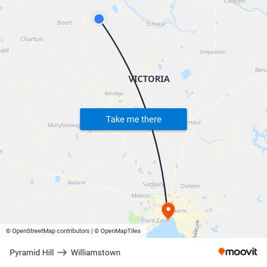 Pyramid Hill to Williamstown map