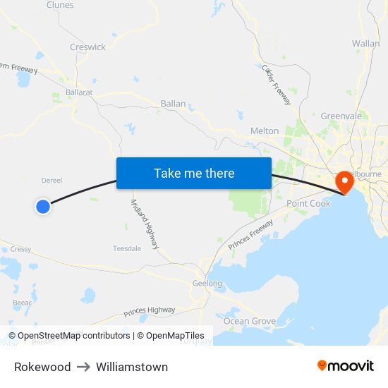 Rokewood to Williamstown map