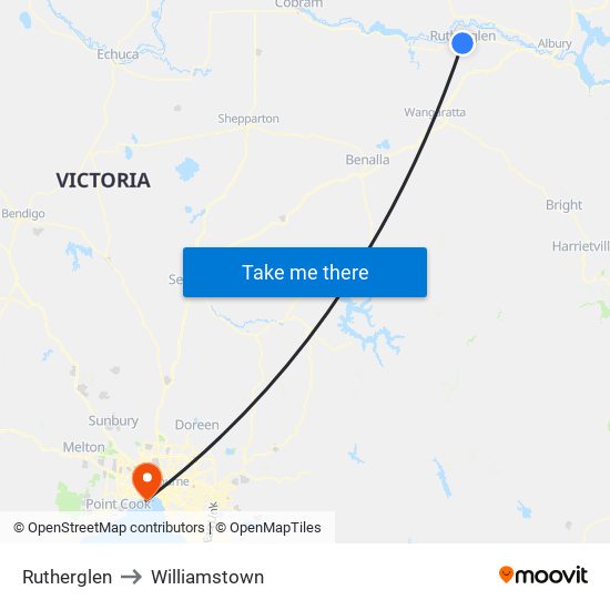 Rutherglen to Williamstown map