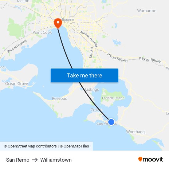 San Remo to Williamstown map