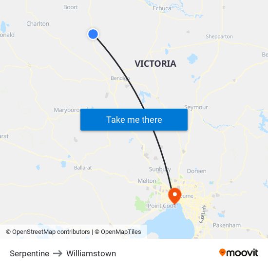 Serpentine to Williamstown map