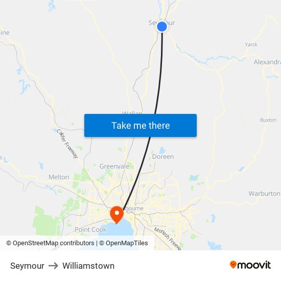 Seymour to Williamstown map