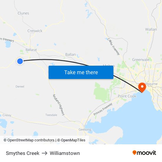 Smythes Creek to Williamstown map