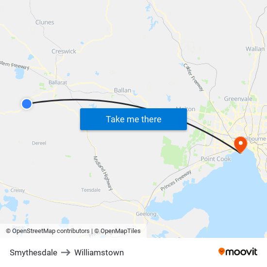 Smythesdale to Williamstown map