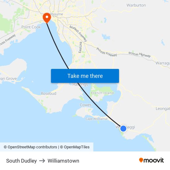 South Dudley to Williamstown map