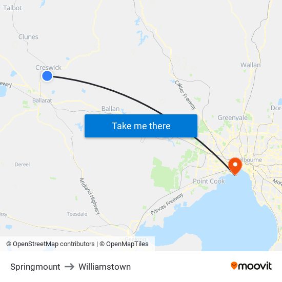 Springmount to Williamstown map