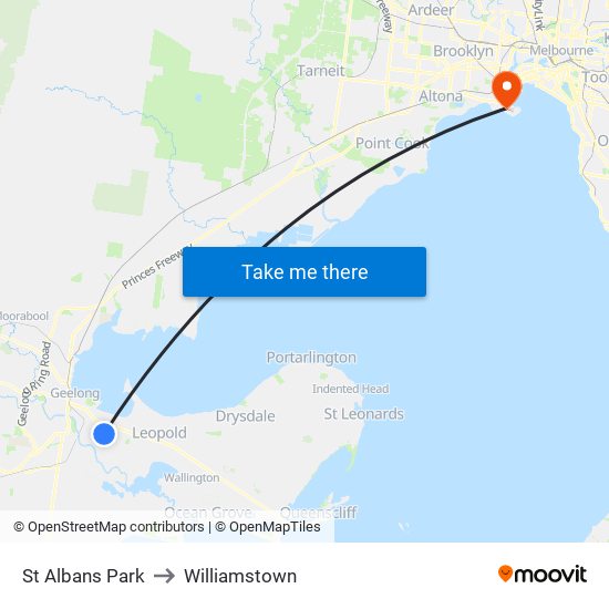 St Albans Park to Williamstown map