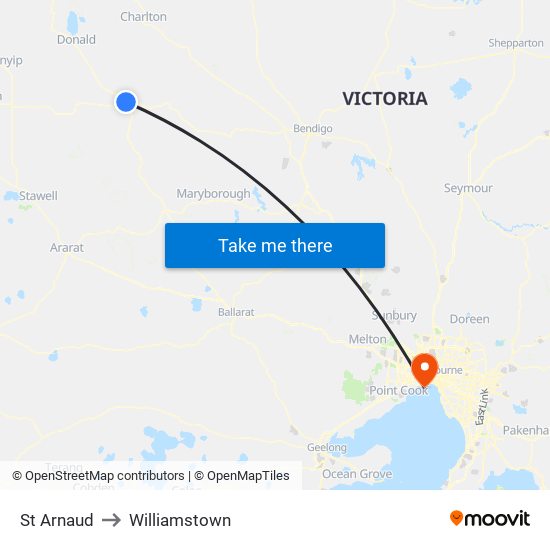 St Arnaud to Williamstown map