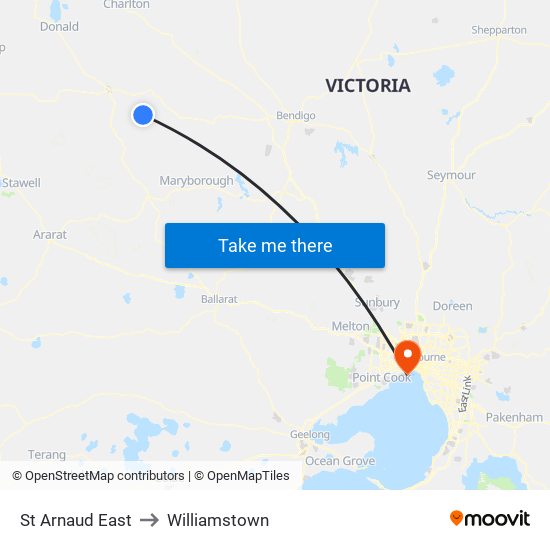 St Arnaud East to Williamstown map