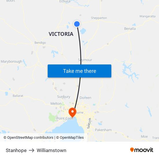 Stanhope to Williamstown map