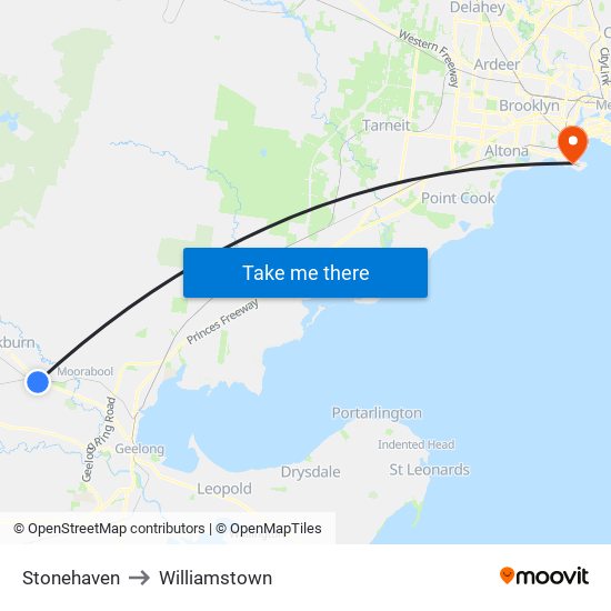 Stonehaven to Williamstown map