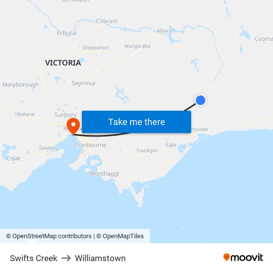 Swifts Creek to Williamstown map