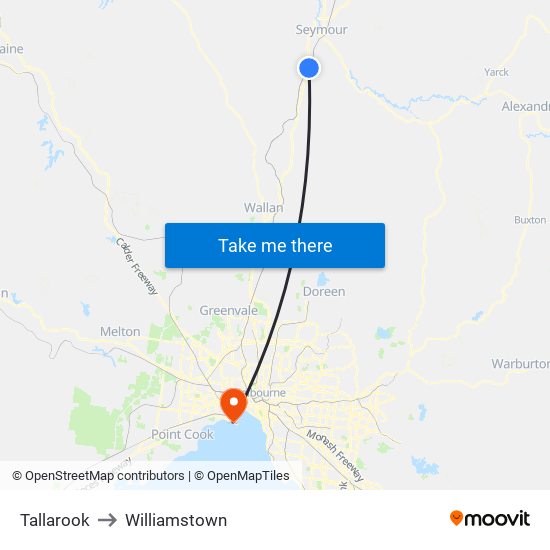 Tallarook to Williamstown map