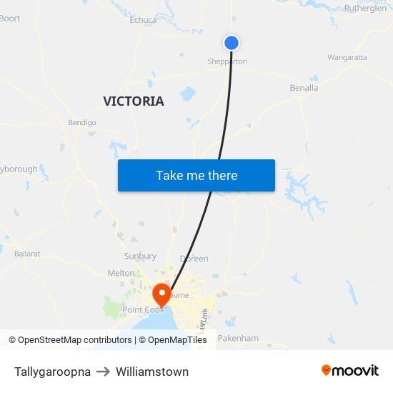 Tallygaroopna to Williamstown map