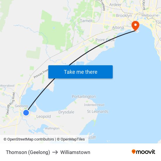 Thomson (Geelong) to Williamstown map