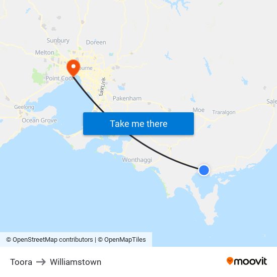 Toora to Williamstown map