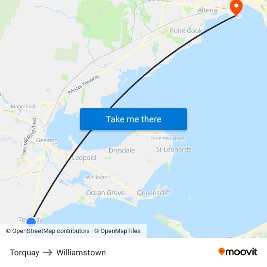 Torquay to Williamstown map